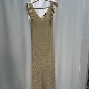 Jessica Simpson Cottagecore Crochet Ruffle Sleeve Fairy Ivory‎ Maxi Dress Large